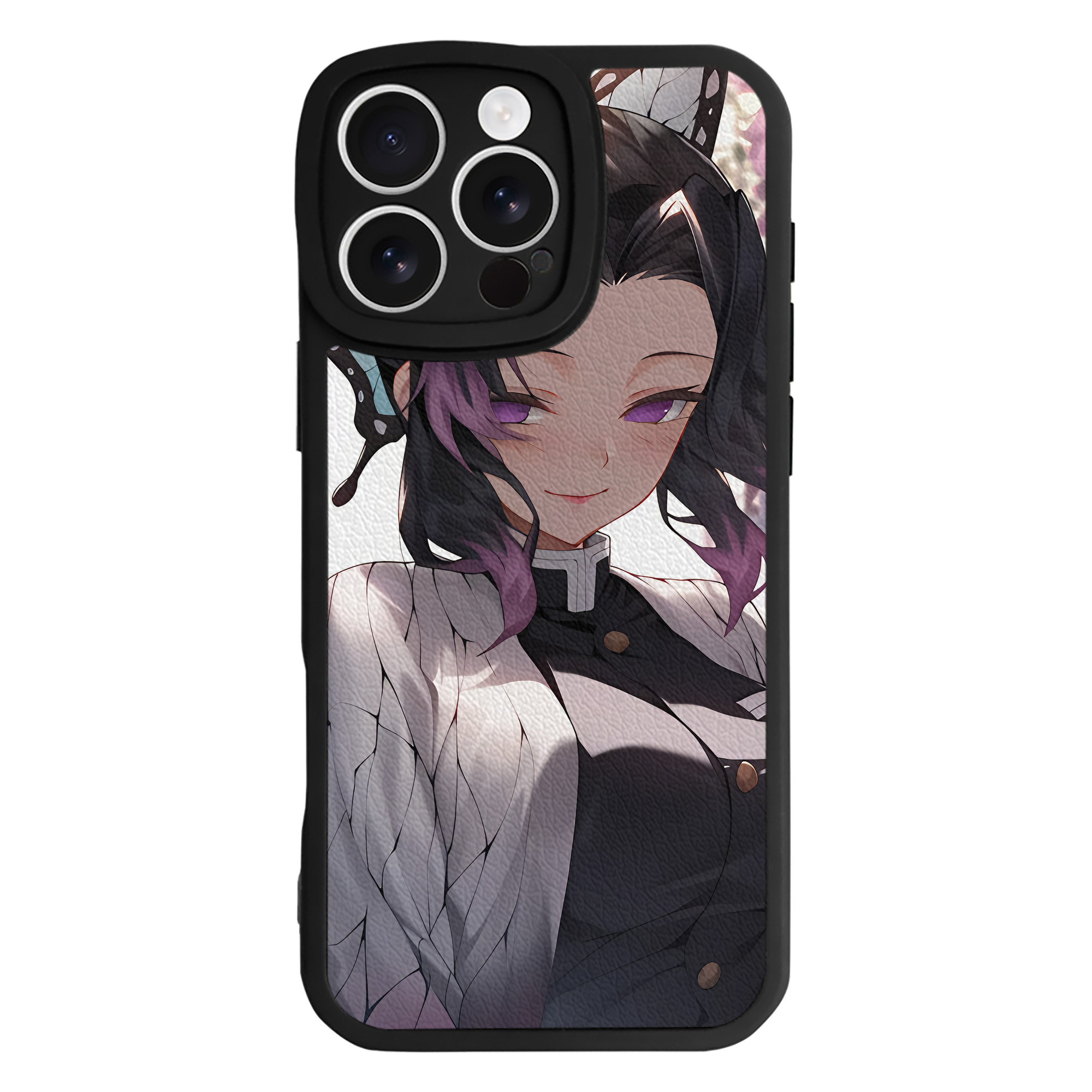 （画像用） 鬼滅の刃（きめつのやいば）蟲柱-胡蝶 しのぶ／こちょう しのぶ Kochou Shinobu 【iPhone 16シリーズ対応】シリコンスマホケース（レザー調） 材質：シリコン